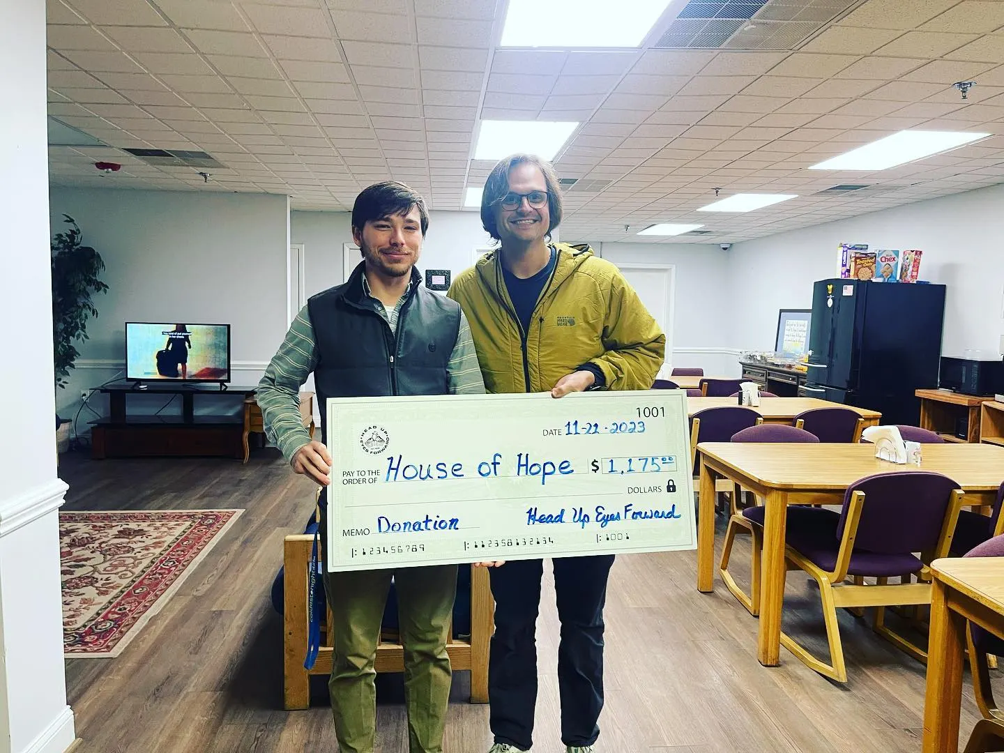 $1,175 donation to House of Hope